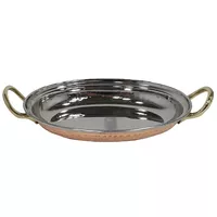 Rice Plate Made Of Steel And Hammered Copper With Handles Fern 25 cm